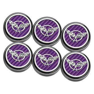 ACC® - Chrome Purple Carbon Fiber Engine Fluid Cap Cover Set with Crossed Flags Logo