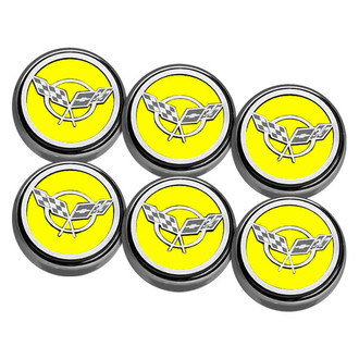 ACC® - Chrome Yellow Solid Engine Fluid Cap Cover Set with Crossed Flags Logo