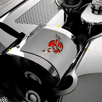 ACC® - Brushed Alternator Cover with Red Carbon Fiber Deluxe Crossed Flags Logo