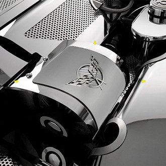 ACC® - Brushed Alternator Cover with White Carbon Fiber Deluxe Crossed Flags Logo