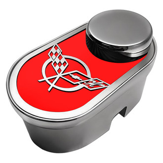 ACC® - Polished Master Cylinder Cover with Bright Red Solid Crossed Flag Emblem