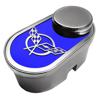 ACC® - Polished Master Cylinder Cover with Dark Blue Solid Crossed Flag Emblem