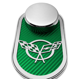 ACC® - Polished Master Cylinder Cover with Green Carbon Fiber Crossed Flag Emblem