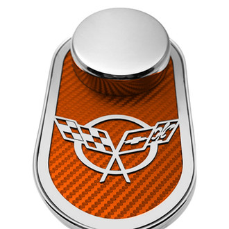 ACC® - Polished Master Cylinder Cover with Orange Carbon Fiber Crossed Flag Emblem