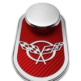 ACC® - Polished Master Cylinder Cover with Red Carbon Fiber Crossed Flag Emblem