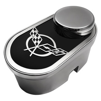 ACC® - Polished Master Cylinder Cover with Black Solid Crossed Flag Emblem