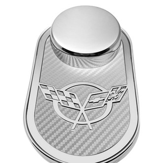 ACC® - Polished Master Cylinder Cover with White Carbon Fiber Crossed Flag Emblem
