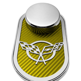 ACC® - Polished Master Cylinder Cover with Yellow Carbon Fiber Crossed Flag Emblem