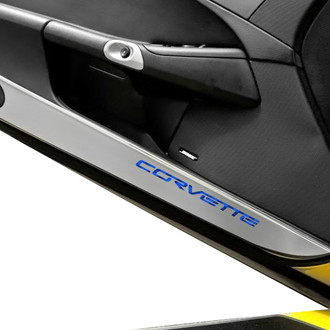 ACC® - GM Licensed Brushed Door Guards with Blue Corvette Logo