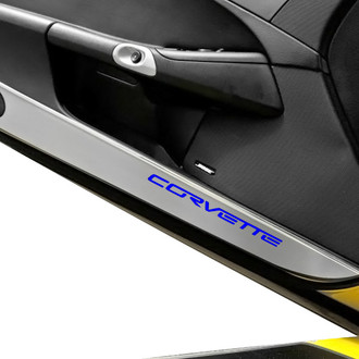 ACC® - GM Licensed Brushed Door Guards with Dark Blue Corvette Logo