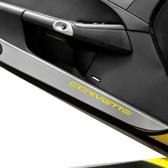 ACC® - GM Licensed Brushed Door Guards with Yellow Corvette Logo