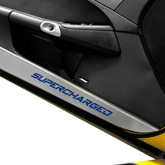 ACC® - GM Licensed Brushed Door Guards with Dark Blue Supercharged Logo