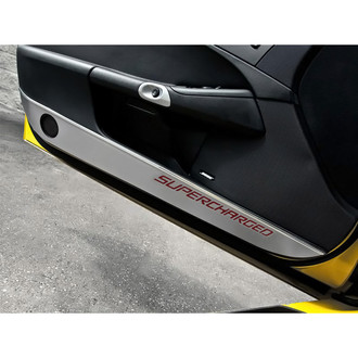 ACC® - GM Licensed Brushed Door Guards with Garnet Red Supercharged Logo