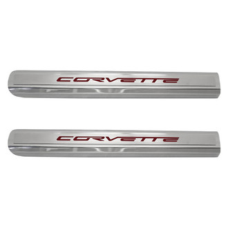 ACC® - Brushed/Polished Inner Door Sills with Garnet Red Corvette Logo