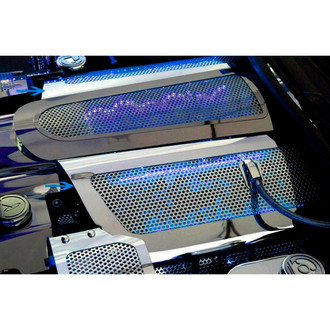 ACC® - Replacement Style Perforated Blue Illuminated Polished Fuel Rail Covers with Cap Covers