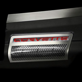 ACC® - Perforated Red Illuminated Polished Engine Shroud Side Inserts with Corvette Logo