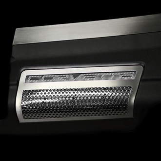 ACC® - Perforated White Illuminated Polished Engine Shroud Side Inserts with Corvette Logo