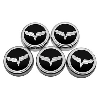 ACC® - Executive Series Chrome/Brushed Brushed Black Solid Fluid Cap Cover Set with Crossed Flags Logo