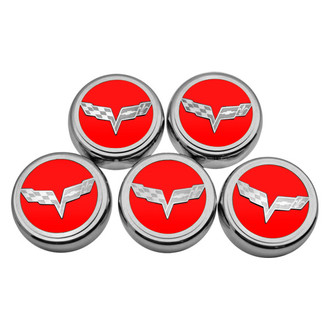 ACC® - Executive Series Chrome/Brushed Bright Red Solid Fluid Cap Cover Set with Crossed Flags Logo