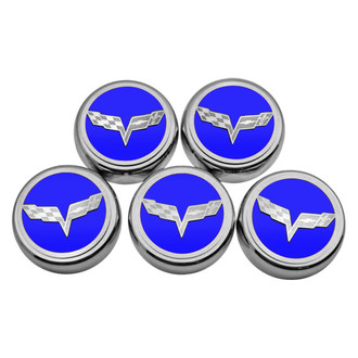 ACC® - Executive Series Chrome/Brushed Dark Blue Solid Fluid Cap Cover Set with Crossed Flags Logo