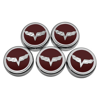 ACC® - Executive Series Chrome/Brushed Garnet Red Solid Fluid Cap Cover Set with Crossed Flags Logo