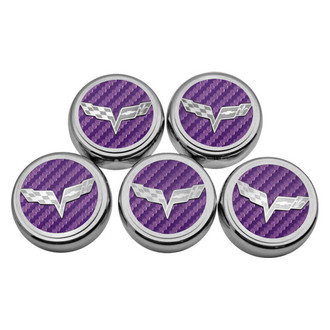 ACC® - Executive Series Chrome/Brushed Purple Carbon Fiber Fluid Cap Cover Set with Crossed Flags Logo