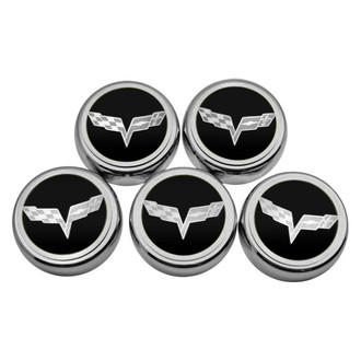 ACC® - Executive Series Chrome/Brushed Black Solid Fluid Cap Cover Set with Crossed Flags Logo