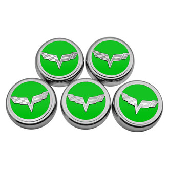 ACC® - Executive Series Chrome/Brushed Synergy Green Solid Fluid Cap Cover Set with Crossed Flags Logo