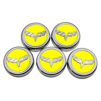 ACC® - Executive Series Chrome/Brushed Yellow Solid Fluid Cap Cover Set with Crossed Flags Logo