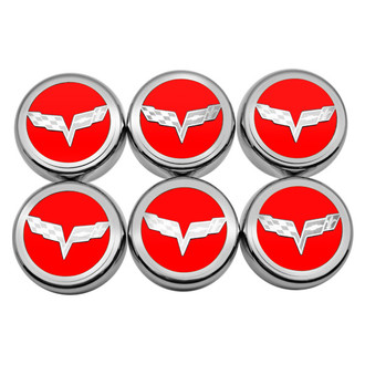 ACC® - Executive Series Chrome Bright Red Solid Fluid Cap Cover Set with Crossed Flags Logo