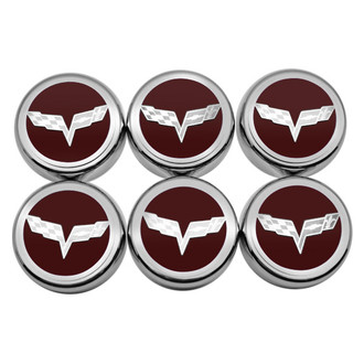 ACC® - Executive Series Chrome Garnet Red Solid Fluid Cap Cover Set with Crossed Flags Logo