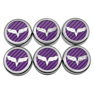 ACC® - Executive Series Chrome Purple Carbon Fiber Fluid Cap Cover Set with Crossed Flags Logo
