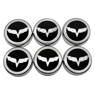 ACC® - Executive Series Chrome Black Solid Fluid Cap Cover Set with Crossed Flags Logo