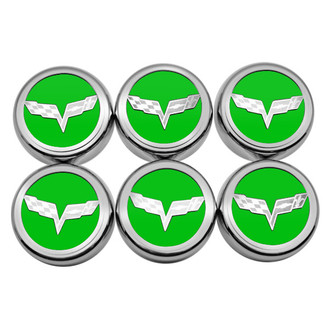 ACC® - Executive Series Chrome Synergy Green Solid Fluid Cap Cover Set with Crossed Flags Logo