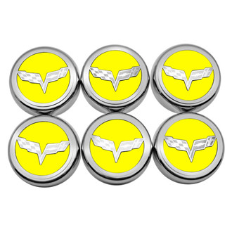 ACC® - Executive Series Chrome Yellow Solid Fluid Cap Cover Set with Crossed Flags Logo