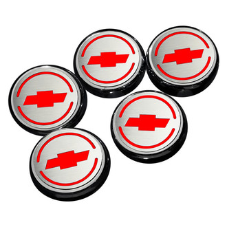 ACC® - Chrome Cap Cover Set with Bright Red Solid Chevy Bowtie Logo