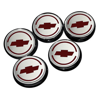ACC® - Chrome Cap Cover Set with Garnet Red Solid Chevy Bowtie Logo