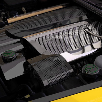 ACC® - Replacement Style Perforated Green Illuminated Polished Fuel Rail Covers with Cap Covers