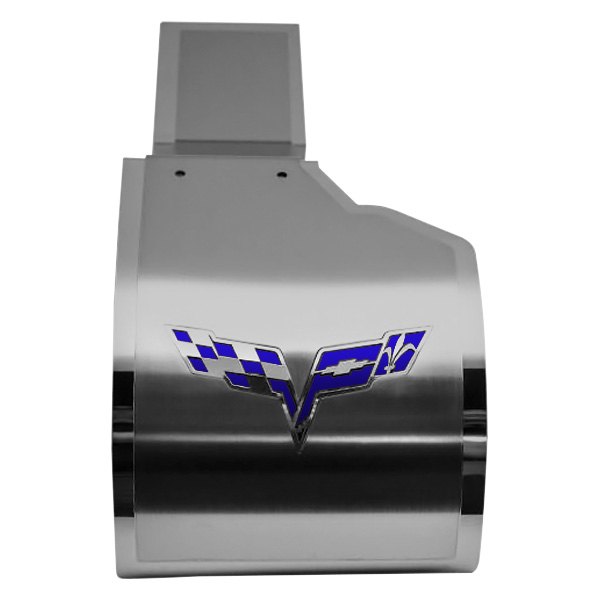 American Car Craft® - Deluxe Brushed Alternator Cover with Dark Blue Crossed Flags Logo