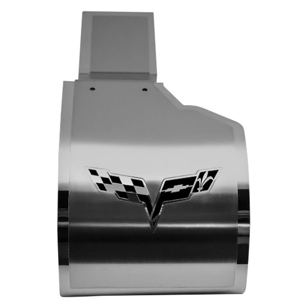American Car Craft® - Deluxe Brushed Alternator Cover with Black Crossed Flags Logo