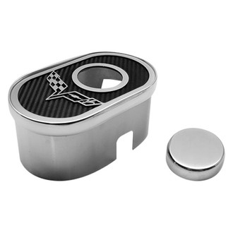 ACC® - Polished Master Cylinder Cover with Black Carbon Fiber Crossed Flag Emblem
