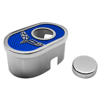 ACC® - Polished Master Cylinder Cover with Blue Carbon Fiber Crossed Flag Emblem