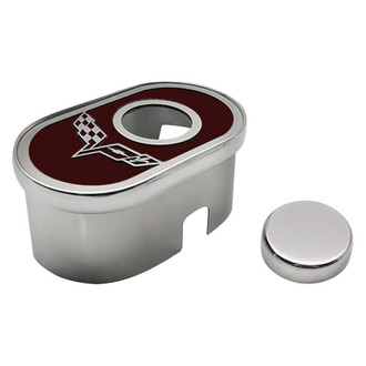 ACC® - Polished Master Cylinder Cover with Garnet Red Solid Crossed Flag Emblem