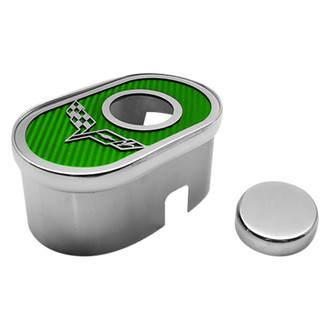 ACC® - Polished Master Cylinder Cover with Green Carbon Fiber Crossed Flag Emblem