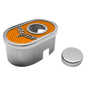 ACC® - Polished Master Cylinder Cover with Orange Carbon Fiber Crossed Flag Emblem