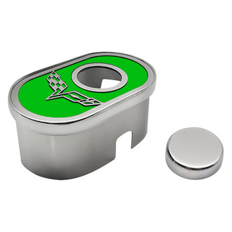 ACC® - Polished Master Cylinder Cover with Synergy Green Solid Crossed Flag Emblem