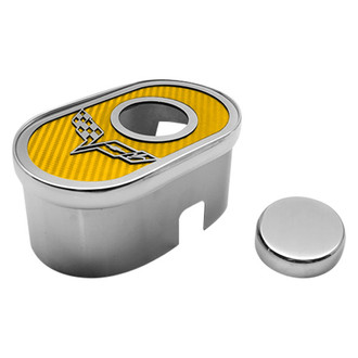 ACC® - Polished Master Cylinder Cover with Yellow Carbon Fiber Crossed Flag Emblem