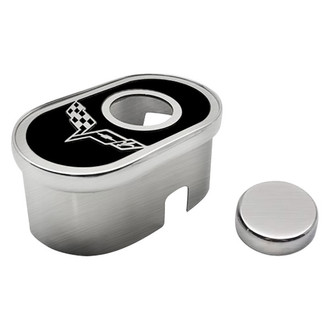 ACC® - Polished Master Cylinder Cover with Brushed Black Solid Crossed Flag Emblem