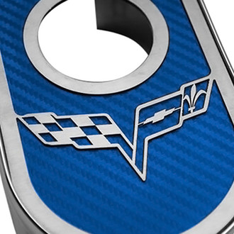 ACC® - Polished Master Cylinder Cover with Blue Carbon Fiber Crossed Flag Emblem