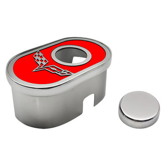 ACC® - Polished Master Cylinder Cover with Bright Red Solid Crossed Flag Emblem